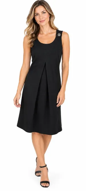 LAL Live A Little Sleeveless Black A-Line Pleated Dress w/Shoulder Buttons Small thumbnail 1