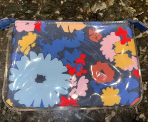 Kate‎ Spade Pencil Pouch Cosmetic Bag Plastic Covered Flowers (Papyrus) Blue R thumbnail 1