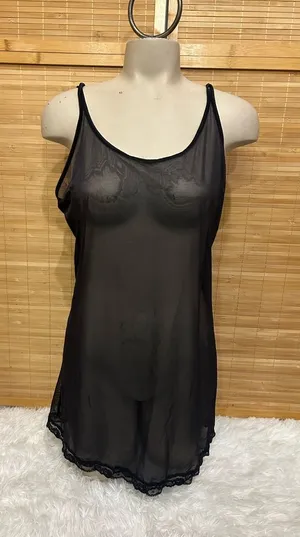 Victoria's Secret Black Sheer Lace Hem Chemise Teddy Side Slit large lace trim thumbnail 1