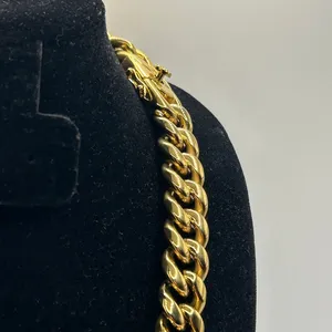 Miami Cuban Chain 14mm 22 Inch Real Gold Mens Plated Stainless Steel Solid thumbnail 3