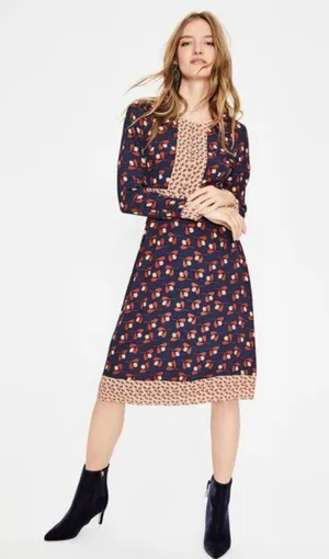 Boden NWT Navy Conker Clover Geo Daisy Dress thumbnail 1