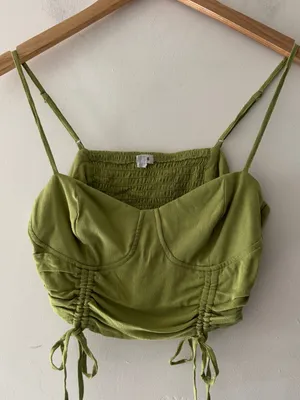 Garage Olive‎ Green Ruched Crop Bustier Top thumbnail 1