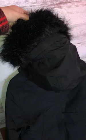 ZARA BASIC Outerwear long black jacket coat with fuzzy hood size small thumbnail 6