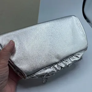 Vintage silver faux leather ruffled top clutch thumbnail 4