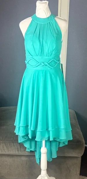 Women’s Blue Chiffon Hi Low Bridesmaid Formal Party Dress Zip Back Size 2 **READ thumbnail 1