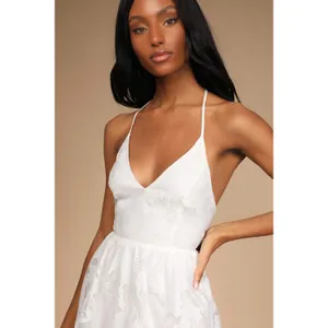 NWT Lulus Feeling Like Forever White Jacquard Organza Lace-Up Midi Dress Size S thumbnail 8