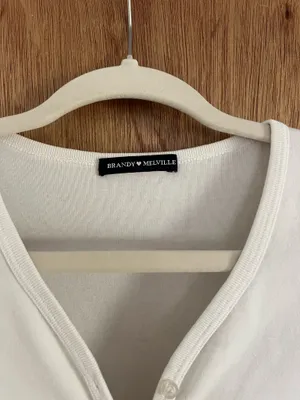 Brandy Melville white basic crop button up tee thumbnail 2