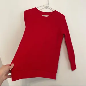 ANN TAYLOR LOFT Textured Button Cuff Sweater Bright Red 100% Cotton Crew Neck M thumbnail 9