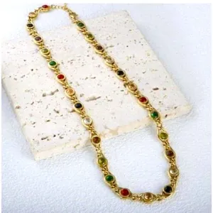 18K Gold Plated Fisheyes Colorful Zircon Necklace Titanium Steel womens Jewelry thumbnail 6
