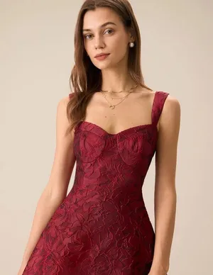 RIHOAS The Red Sweetheart Neck Jacquard Midi Dress M thumbnail 5