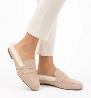 Serra Womens Tan Faux Suede Penny Loafer Mules Faux Fur Lined Size 10 thumbnail 1