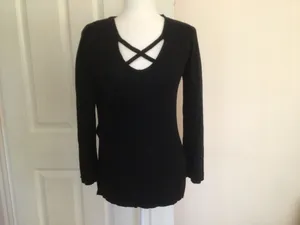 Free People Black Long Sleeve Crisscross Tunic Sweater—Xsm thumbnail 2