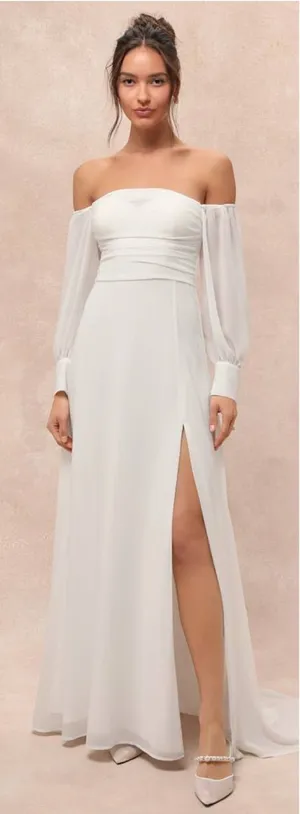 Lulus Adorna White Off-the-Shoulder Maxi Dress Size Small NWT Wedding Beach thumbnail 1