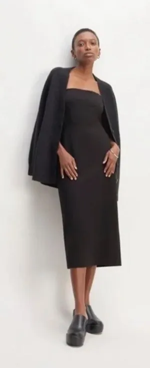 Everlane The Dream Strapless Dress Black Midi Organic Cotton Bodycon NWT Size XS thumbnail 1
