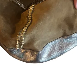 Chico’s Cirque Gold Leather Embellished Hobo Bag Sz. L Unique Braiding 18X12 thumbnail 6