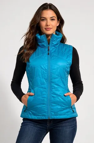 Columbia teal Omni tech shield vest hiking fall warm light thumbnail 1