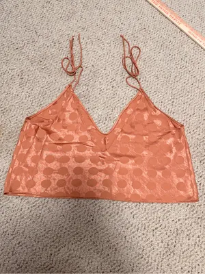 Victoria’s‎ Secret Satin Jacquard Polka Dot Cami Crop Top XL Peach Copper thumbnail 6
