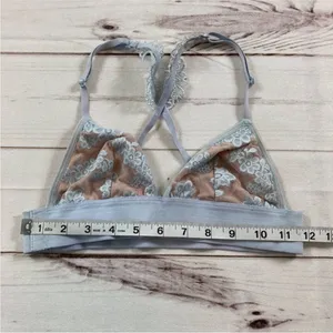 Pink Victoria's Secret Womens Blue Floral Lace Triangle Unlined Bralette Small thumbnail 9