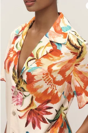 Farm Rio Floral Print Scalloped Mini Shirt Dress, Size M thumbnail 4