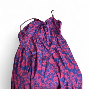 Blue maxi dress with pink floral design thumbnail 1