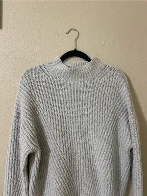 Debut Mock Neck Knit Sweater Size XS Silver Heathering Gray Ribbed High Neck thumbnail 6