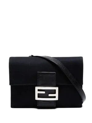 Fendi FF Logo Black Canvas Zucca Baguette Shoulder Flap Crossbody Bag Clutch thumbnail 3