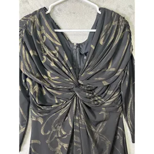 Tadashi Black Gold Draped Dress‎ Elegant Mother of the Bride Formal Large New thumbnail 2