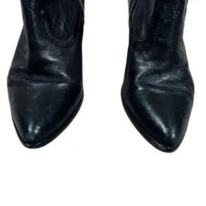 Frye Western Stitch Leather Ankle Booties Black Pointed Toe Block Heel Size 7.5 thumbnail 3