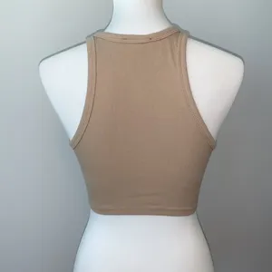 Zara Ribbed Knit Beige Crop Racer Back Tank Top Womens Medium thumbnail 6