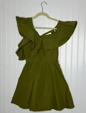 Olive Green Fit and Flare Ruffled Mini Dress thumbnail 3