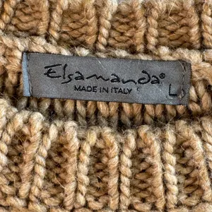 Elsamanda Italy Alpaca Wool Blend Chunky Knit Sweater Tan White Stripe Large‎ L thumbnail 3