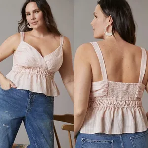 NWT Maeve | Anthropologie | Pink Rose Striped Shirred Linen Blend Size Large thumbnail 5