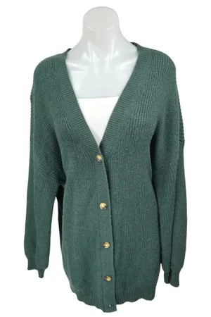 12th Tribe Green Rib Knit Long Sleeve Button Oversized Cardigan Sweater Top Sz M thumbnail 1