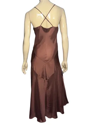 Banana Republic Women’s Size S Tall Brown Poly Satin Maxi Criss Cross Slip Dress thumbnail 5