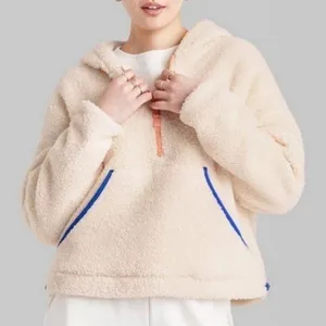 Wild Fable‎ off white Sherpa hooded pullover quarter zip size large thumbnail 1