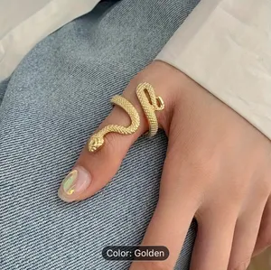 Unique Snake Shape Open Ring Statement Golden Finish Jewelry thumbnail 1