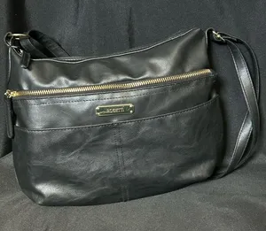 Rosetti Black Leather Shoulder Bag with Gold Hardware thumbnail 1