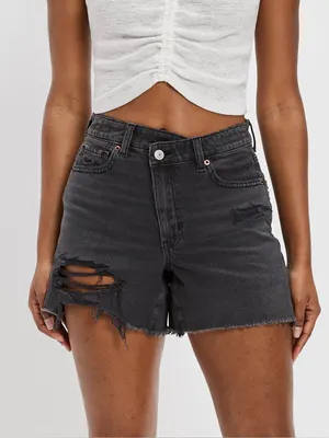 NWT American Eagle High Waist Baggy Black Wash Denim Shorts size 6 thumbnail 1