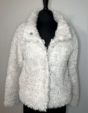 Loft Lounge Sherpa Soft Button Up Cream Women’s Small thumbnail 1