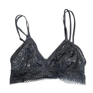 Victoria's Secret Pink Black Floral Lace Triangle Bralette‎ XS Unlined Mesh Bra thumbnail 1