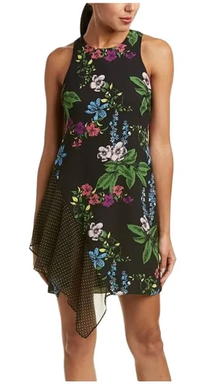 Sam Edelman Women's‎ Black & Floral Sleeveless Mixed Media Side Drape Size 4 thumbnail 1