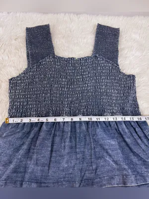 SOFT‎ SURROUNDINGS Smocked Chambray Denim Maxi Dress Large Petite Sleeveless thumbnail 11