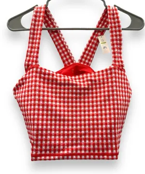 Offline‎ by aerie Red & White Gingham Square Neck Crop Top Shelf Bra Sz XL NEW thumbnail 1