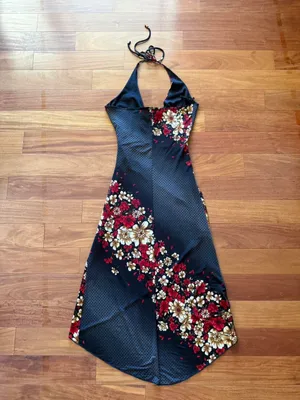 Y2K Knitenjin Black and Red Floral Halter Dress thumbnail 3