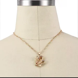 NEW Dragon Charm Pendant Necklace Gold thumbnail 2