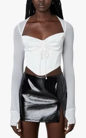 NIA The Label Taurus Top XS White Ruched Satin Corset‎ Bodice Long Sleeve Mesh thumbnail 1