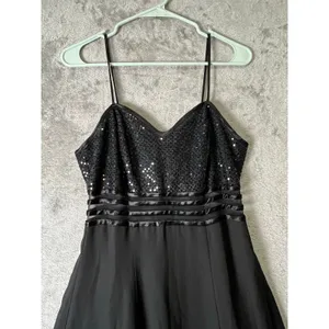 Vintage Y2K Black Ballgown Sequin Formal Dress Dark Glam Prom Princess USA Small thumbnail 2