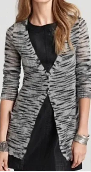 Free People Beach Cardigan Sweater Stripe Mohair Blend Gray Size‎ Small thumbnail 1