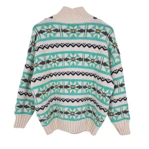 American Eagle Fair Isle Snowflake Sweater Womens‎ Small Teal Cream Knit Boho thumbnail 4