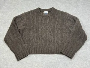 Universal Threads Brown‎ Cable Knit Crewneck Sweater Small Oversized LN Fisherman thumbnail 1